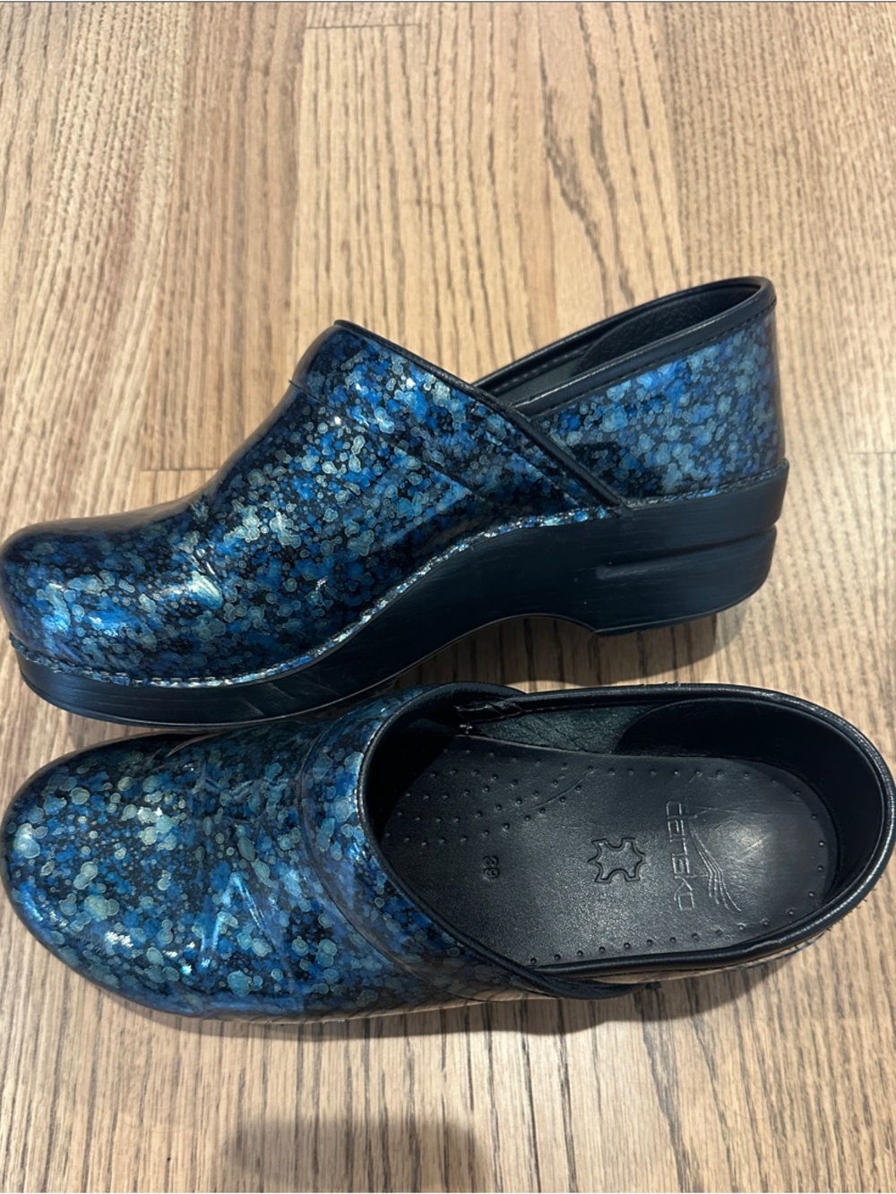 Dansko Blue Multi Glitter-Effect Clogs